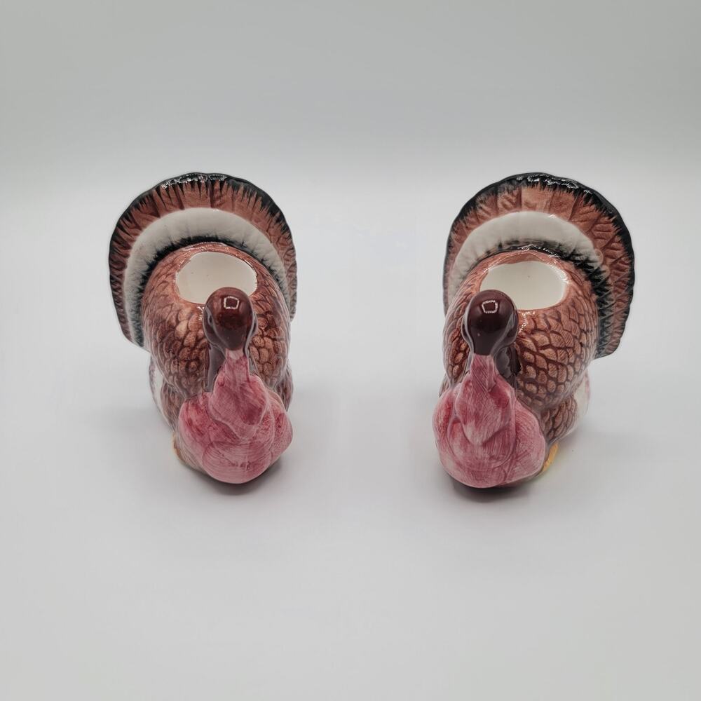 Vintage Turkey Candle Holders Ceramic Thanksgiving Decor Set of 2 w/ Original
